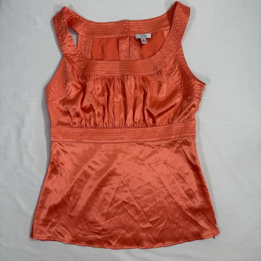 Cache Y2K 90s Orange Top Womens Small Coral Color Stretch Sleeveless Side Zipper